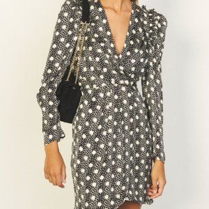 NWT - SANDRO Roxane Polka Dot Faux Wrap Dress - Large - Size 40 - NEW